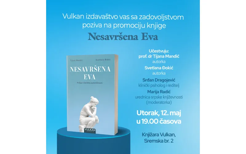 Promocija knjige Nesavršena Eva 12. maja, u Knjižari Sremska 2